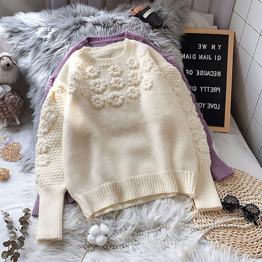 Title 1, Three-Dimensional Flower Embroidery Sweater Wom...