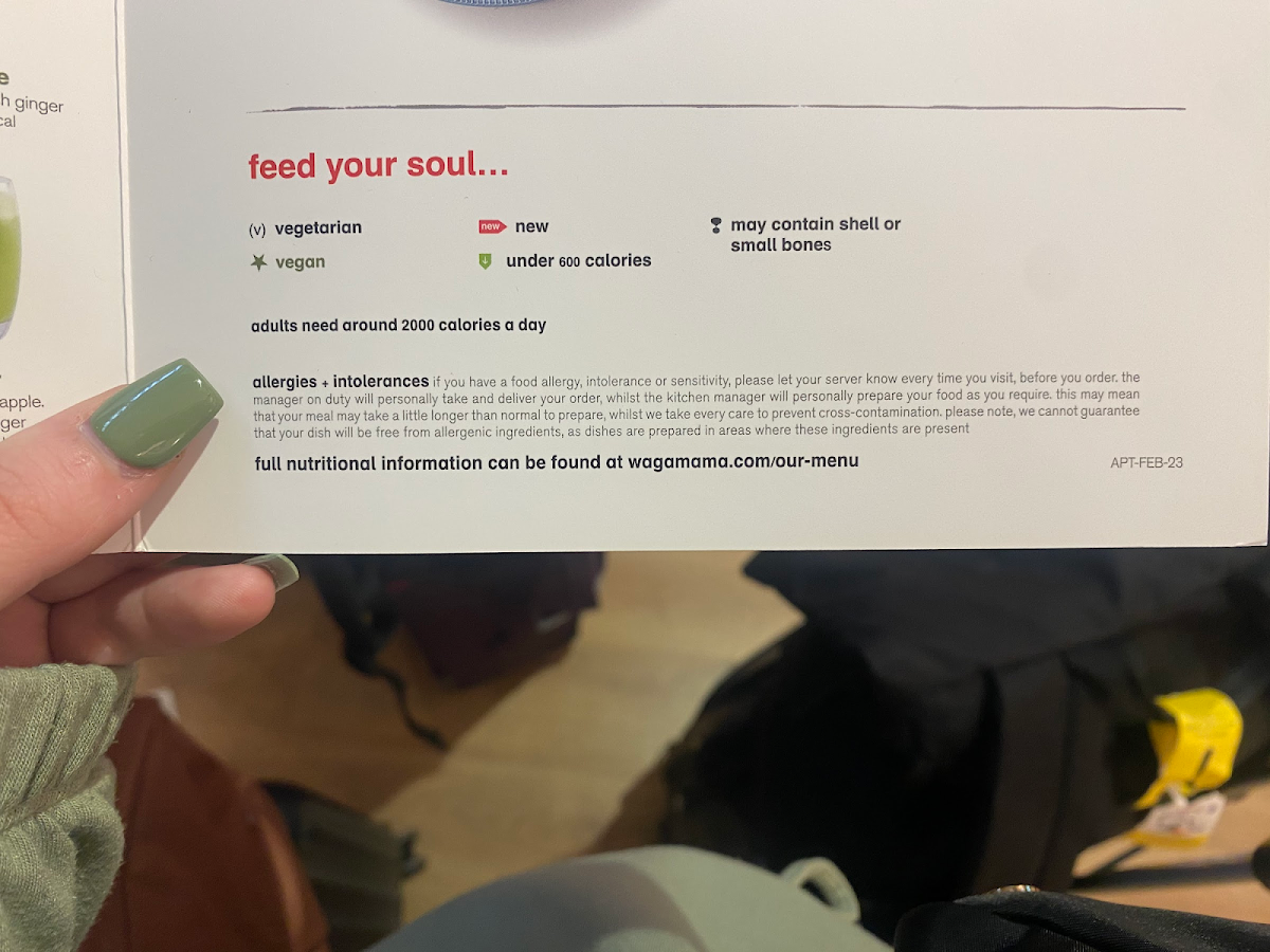 Wagamama gluten-free menu