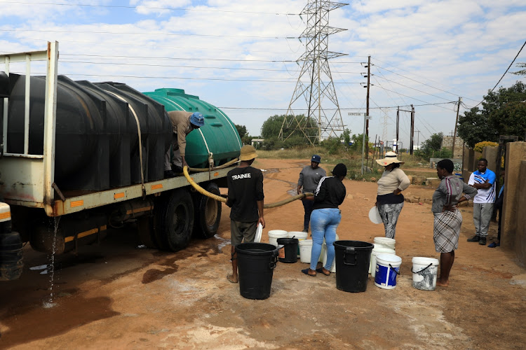 A tanker seen delivering water to residents of Chris Hani section in Hammanskraal.