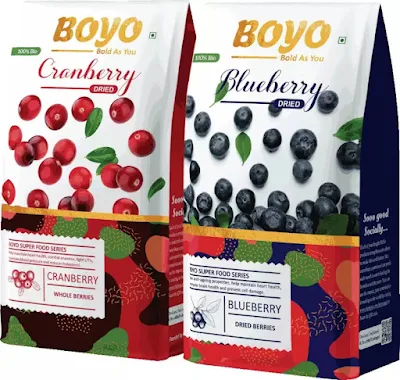 BOYO Exotic Berries Combo Pack - Dried Cranberries & Dried Blueberries Blueberry, Cranberries (2 X 175 G) - 350g