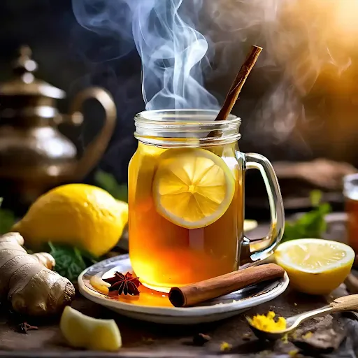 Hot Ginger Lemon Tea [450 Ml, Mason Jar]