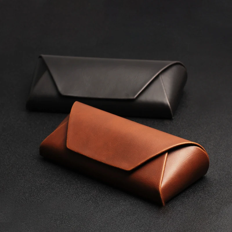Étui à lunettes en cuir PU marron, haut de gamme, fait à la main, Style japonais, cuir de cheval fou
