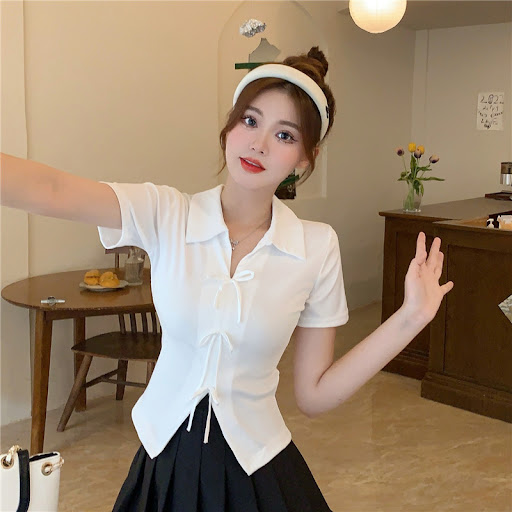 Title 2, Hot Girl Design Chic Polo Collar Short Sleeve T...