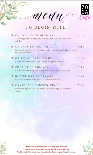 Zoca Cafe menu 