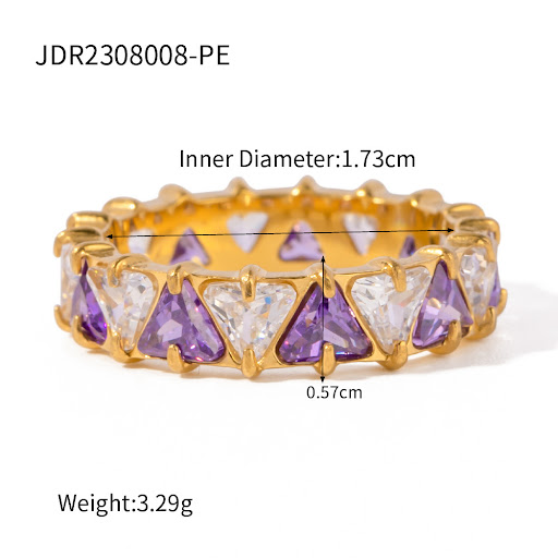 Title 7, 18K Gold Stainless Steel Inlaid Triangle Zircon...