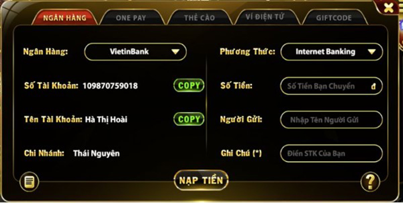 Nạp tiền Go88 qua ngân hàng