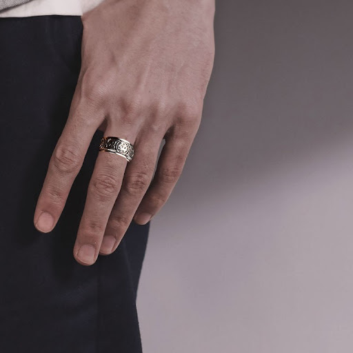 Title 6, Sterling Silver Rotatable Ring for Men. A styli...