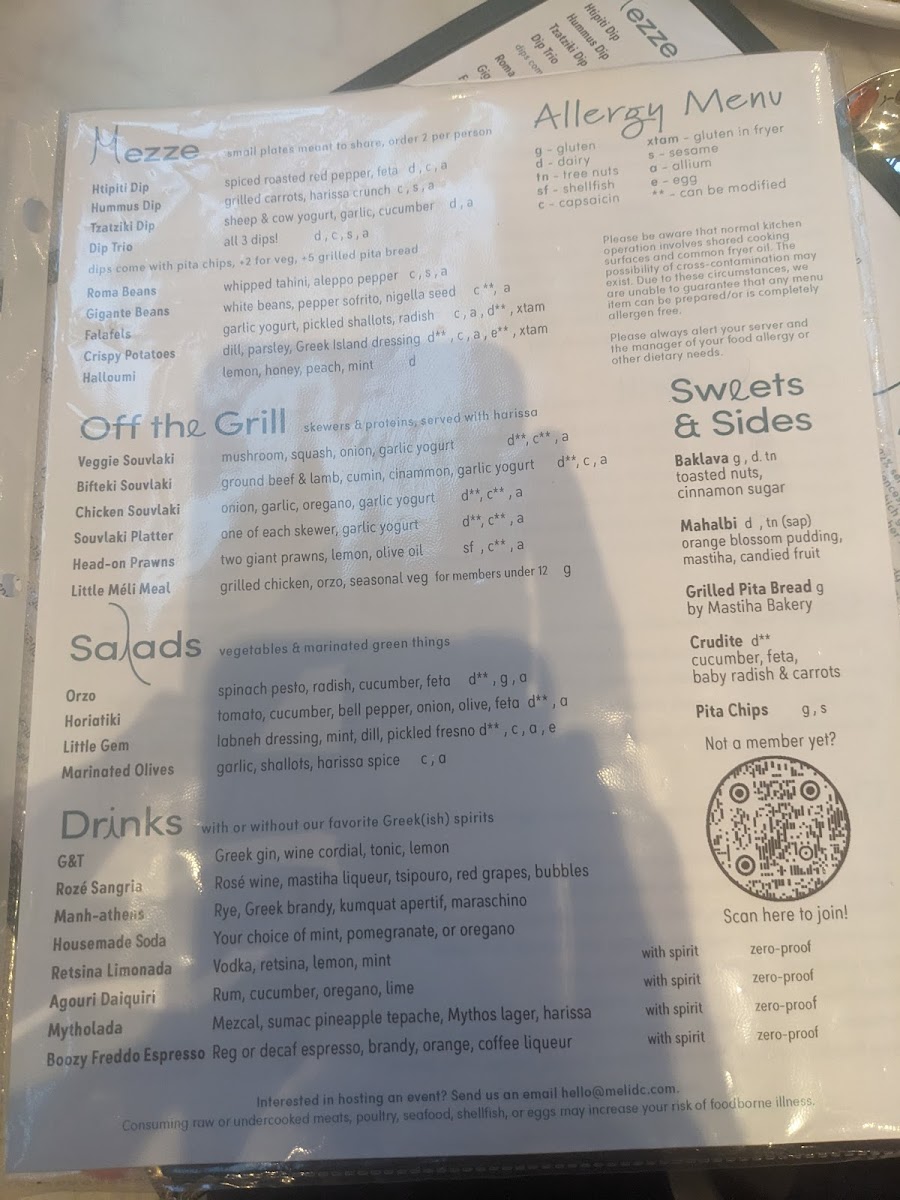 Méli Wine & Mezze gluten-free menu