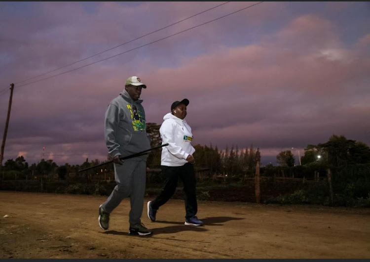 Deputy President Rigathi Gachagua and his wife Dorcas Gachagua taking a walk in the village