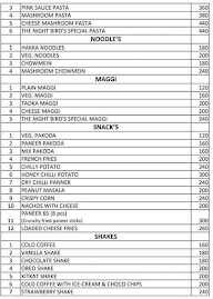 The Night Bird Cafe menu 1