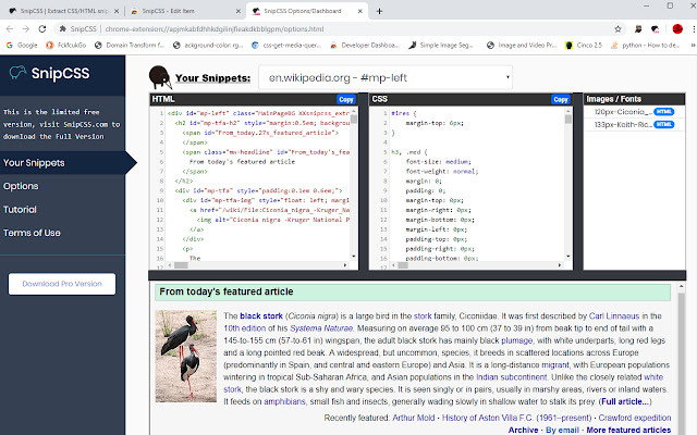 SnipCSS chrome extension