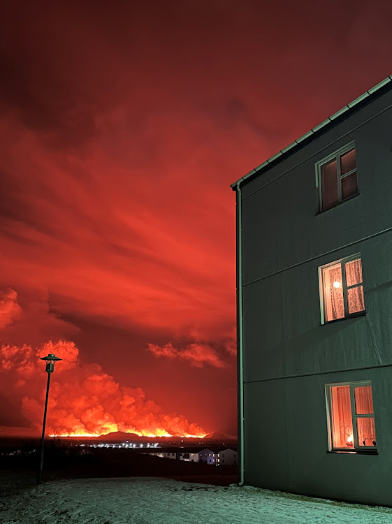 A volcano spews lava and smoke as it erupts, in this view from Keflavik, Iceland, December 18 2023. Picture: INSTAGRAM/@ZWYSZEIPERSPKTVY/REUTERS