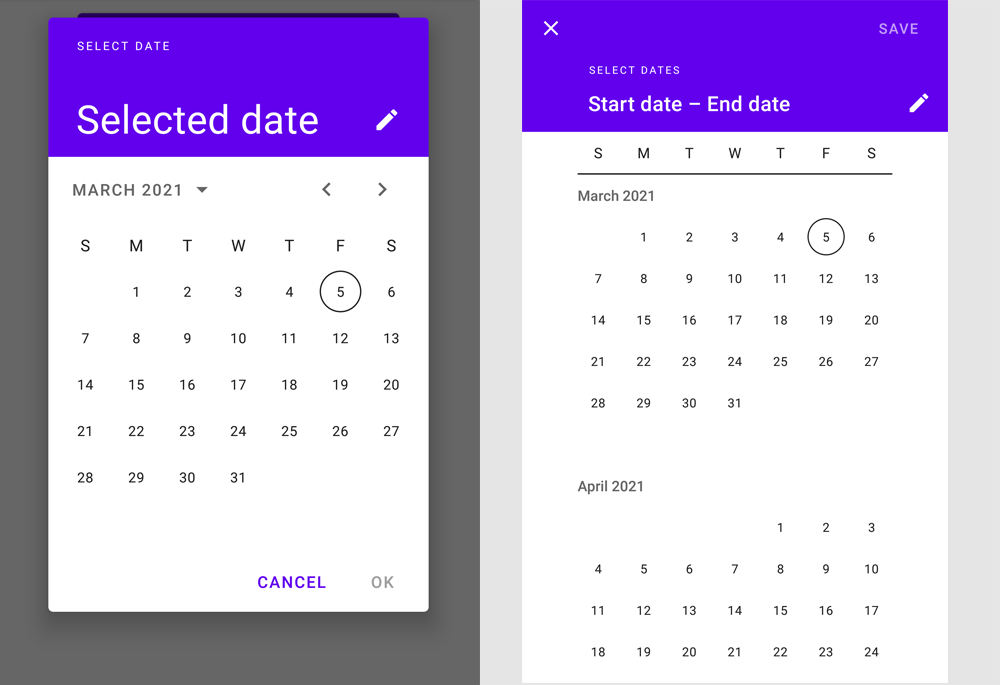 Date pickers là một tính năng quan trọng trong Material Design. Với nó, bạn có thể chọn ngày tháng theo cách dễ dàng và thiết kế đẹp mắt. Xem hình ảnh liên quan để tìm hiểu thêm về tính năng này và làm việc một cách hiệu quả hơn trong thiết kế của bạn.