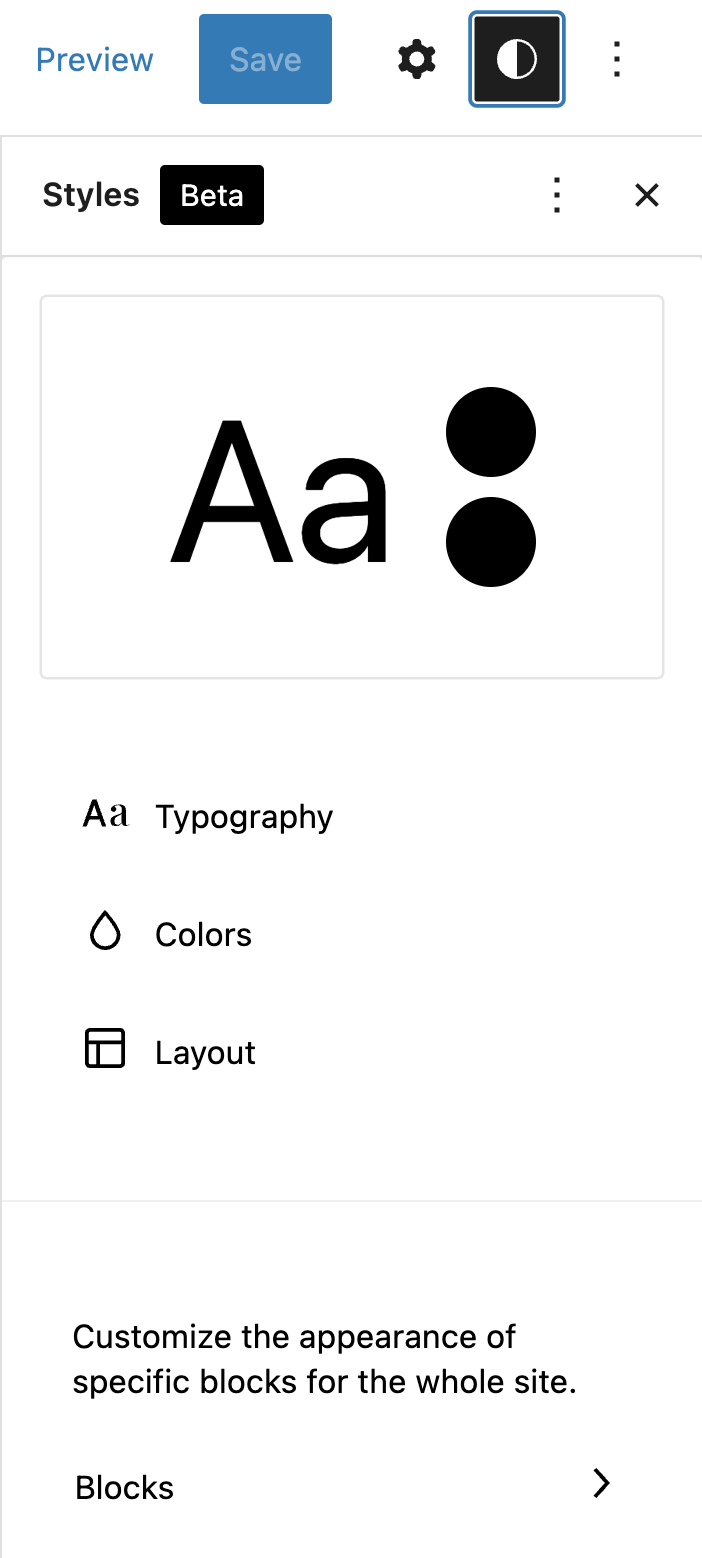 List of Styles' options.