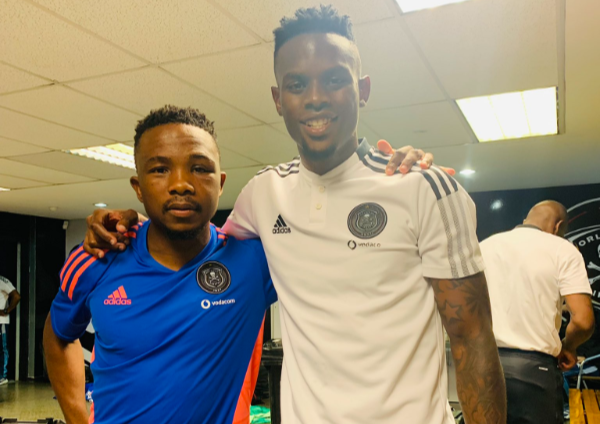 Innocent Maela posted a picture of himself and Orlando Pirates teammate Paseka Mako AT Orlando Stadium on April 24 2022 after Bucs beat Simba on penalties to advance to the semi-finals of the Caf Confederation Cup.