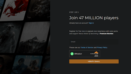Create an account on Nexus Mods