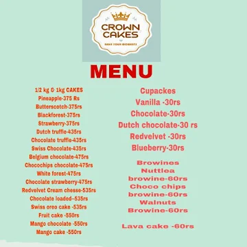 Crown Cakes menu 