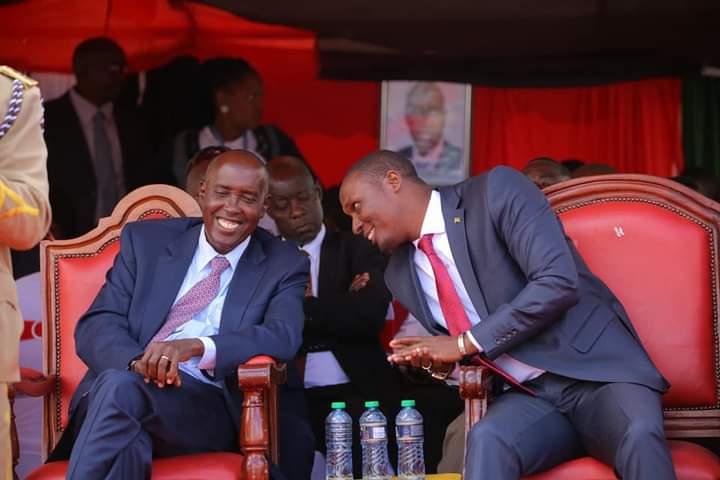 Governor Joseph ole Lenku with his deputy Martin Moshisho during Madaraka Day in Ewuaso Ward on Thursday.