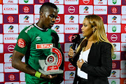 Bonginkosi Ntuli receives his man of the match award after scoring in a 2-1 Absa Premiership home win over Cape Town City at Princess Magogo Stadium on October 1 2019. 