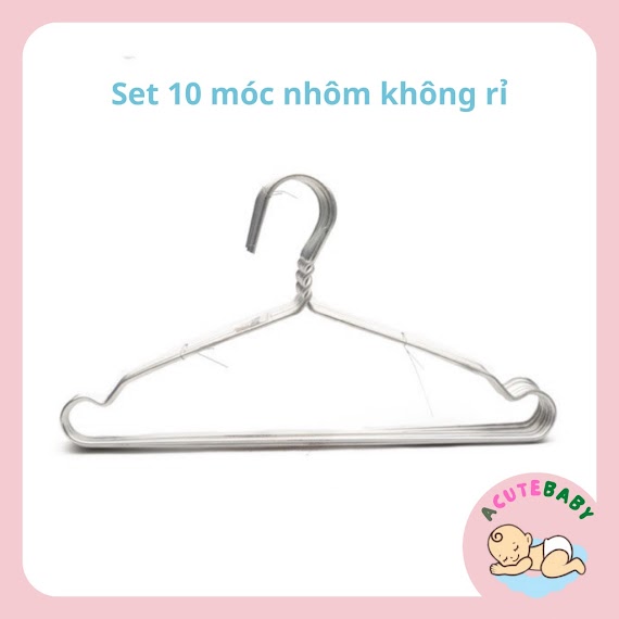 Móc Treo Quần Áo Trẻ Em Phơi Đồ Cho Bé Bằng Nhôm Cao Cấp 28 Cm Set 10 Cái Vubaby