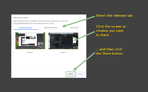 Screen sharing for attendanywhere.co.uk