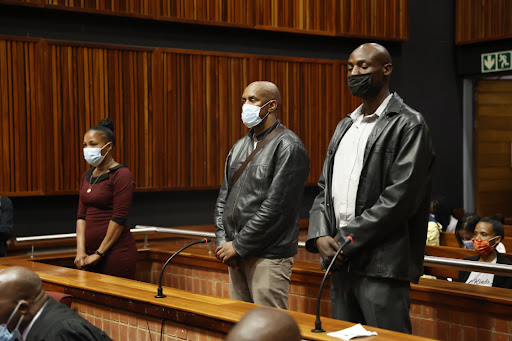 Caylene Whiteboy, Simon Ndyalvane and Vorster Netshiangolo, the three police officers implicated in the killing of Nathaniel Julies, in the Palm Ridge magistrate’s court. File photo.