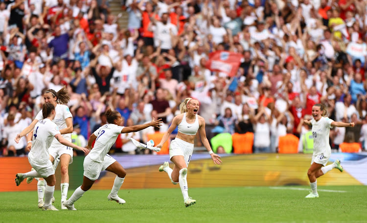 England's Chloe Kelly celebrates scoring their second goal against Germany at Wembley Stadium in London, Britain, July 31 2022. Picture: LISI NIESNER/REUTERS