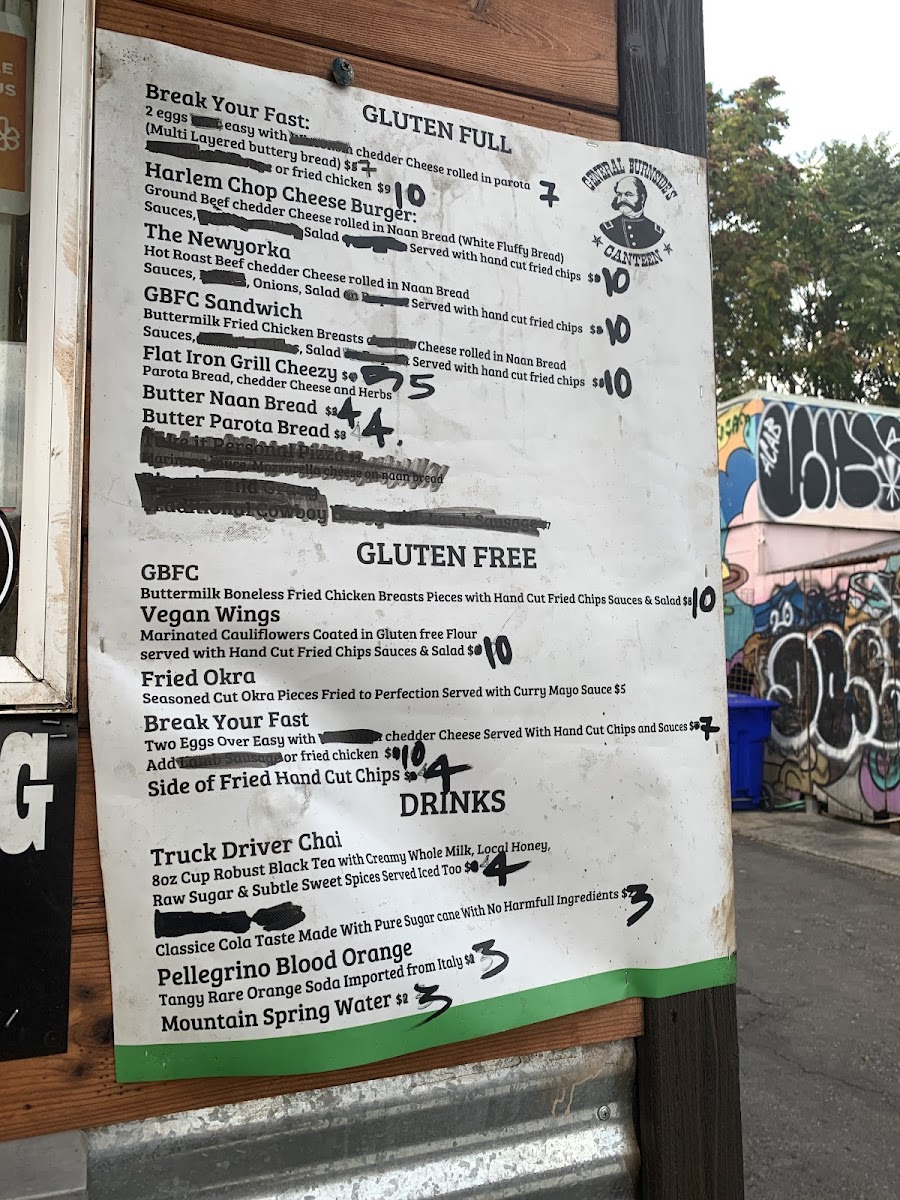 General Burnsides Chicken Cantina gluten-free menu