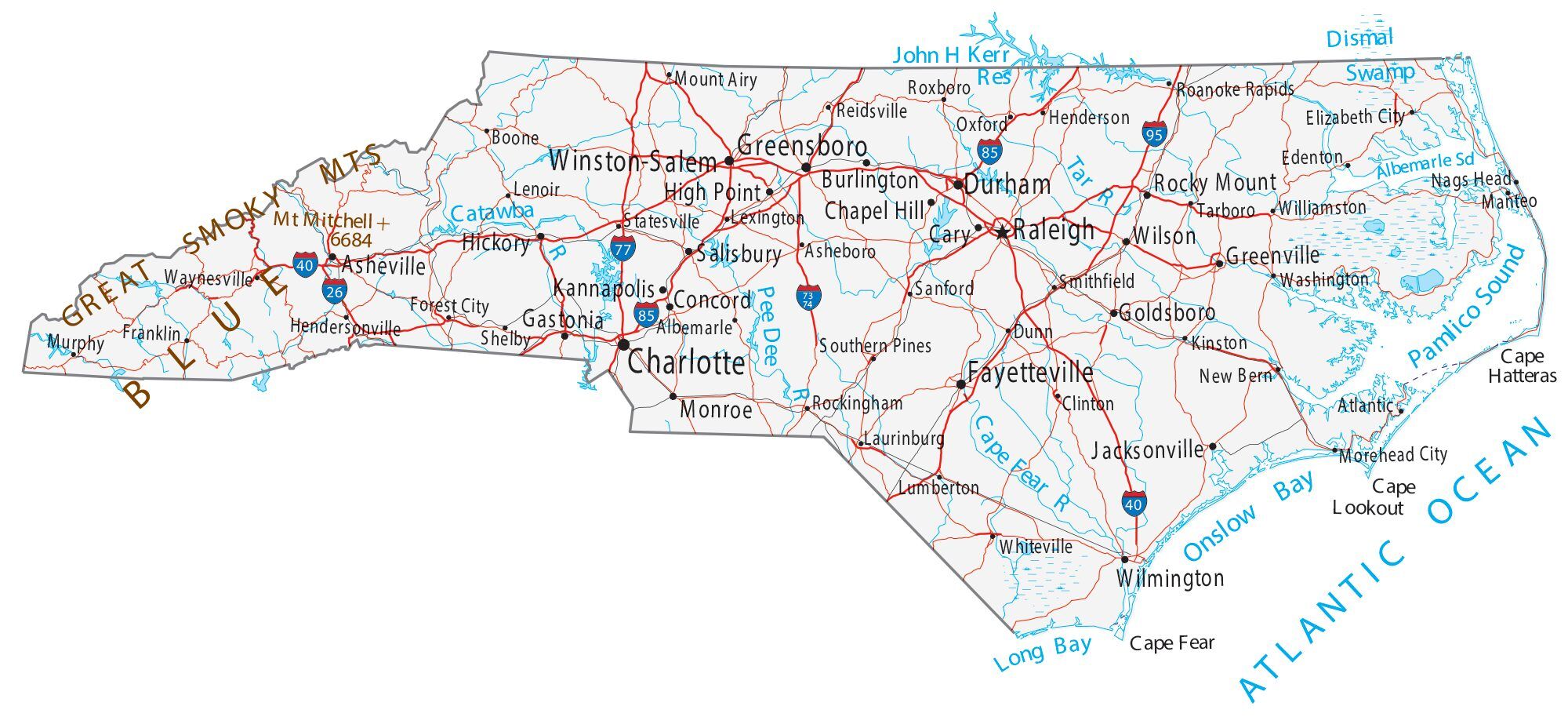 Mapa de Carolina del Norte para imprimir