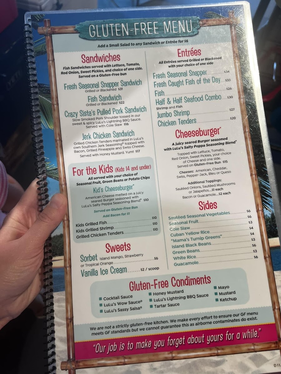 LuLu's gluten-free menu