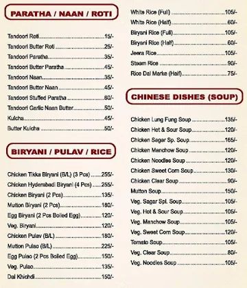 Cafe Sagar Restaurant menu 