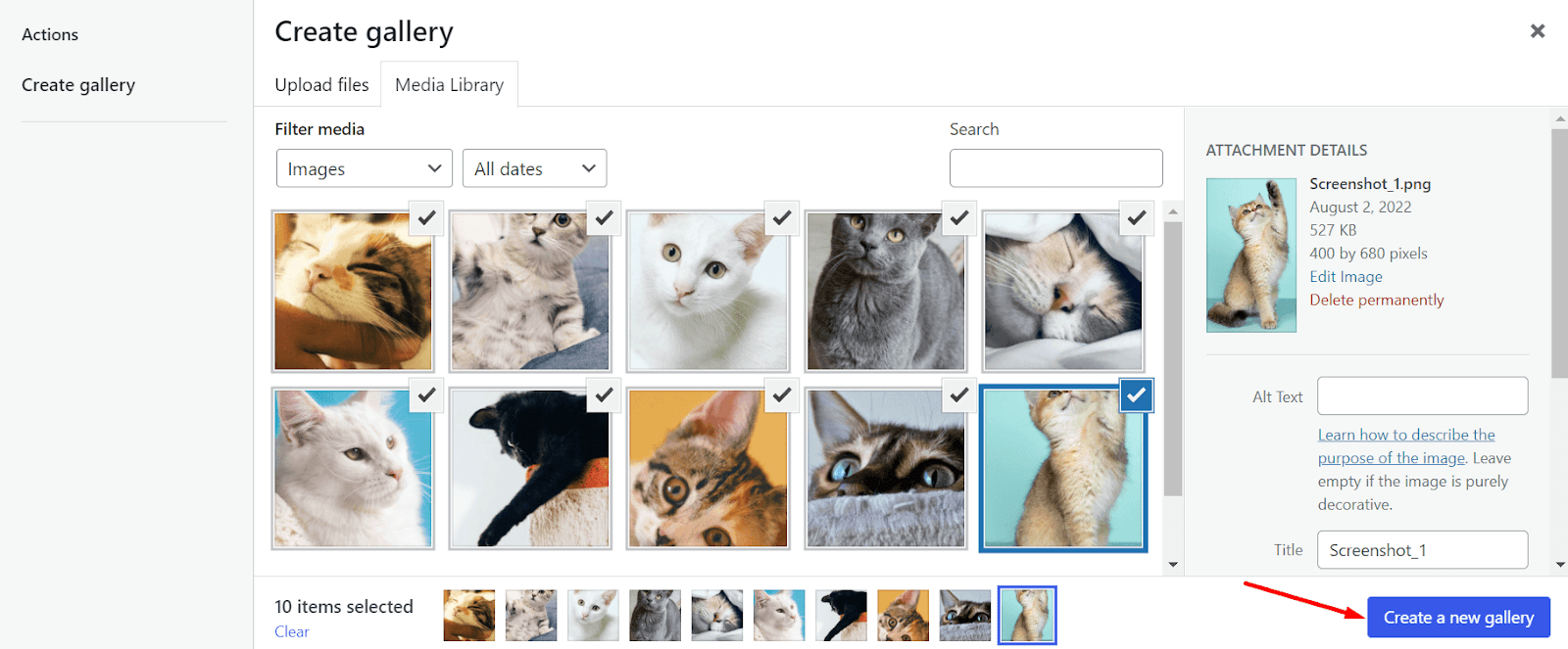 Select images and create a new gallery