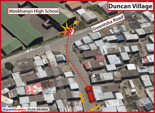 A graphic representation of Saturday’s shooting