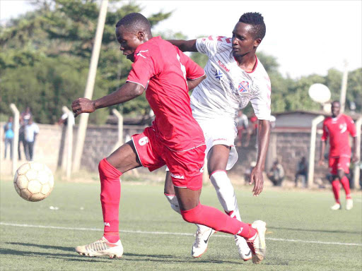 Abdulkarim Abbas of Nairobi City Stars dribbles past Talanta’s John Mwita over the weekend / OLIVER MORGAN