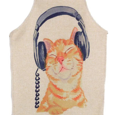 Tablier de cuisine et de salle de bain en coton et lin avec motif chat anime, mignon et anti-taches, pour parents et enfants.