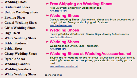 Wedding shoes domain screenshot