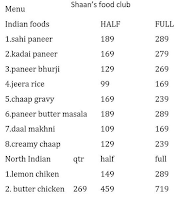 Shaan’s Food Club menu 2