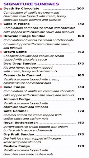 Corner House Ice Cream menu 