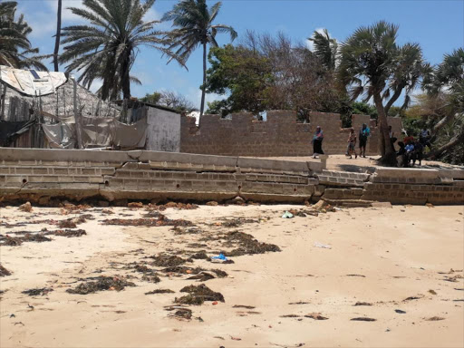 The collapsed Mkokoni sea wall in Lamu county. /CHETI PRAXIDES