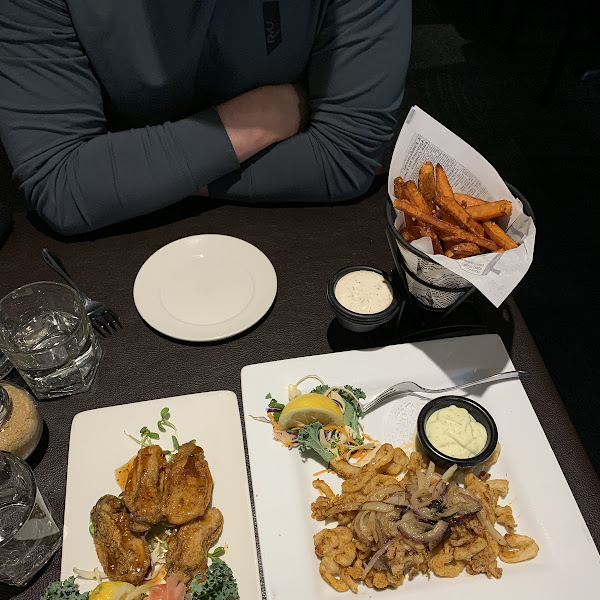 Left to right: Fried Oysters, Calamari, sweet potato fries