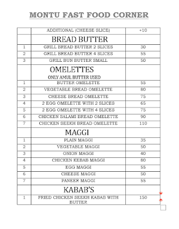 Montu Fast Food menu 