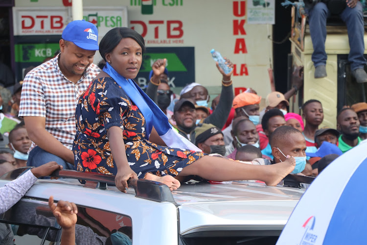 Taita Taveta Deputy Governor Majala Mlagui during a campaign rally. She is fighting for the Mwatate parliamentary seat