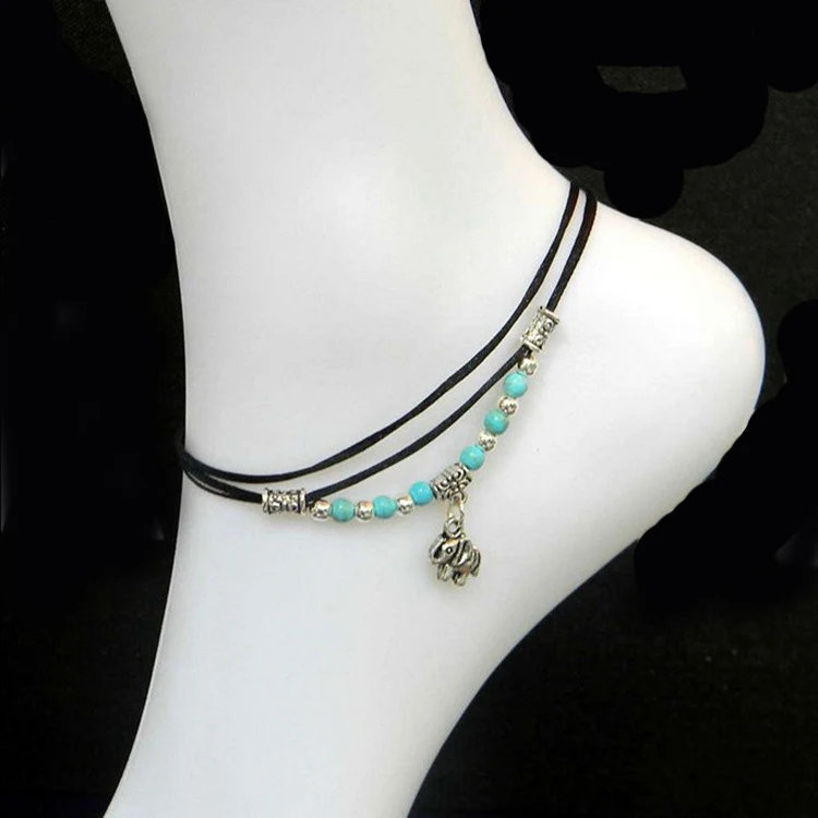 Title 4, Bracelet de cheville yoga éléphant turquoise pe...