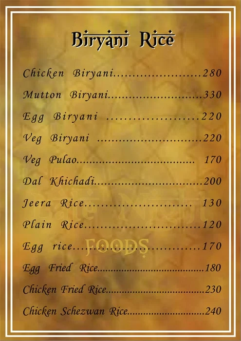 Late Night Foods menu 