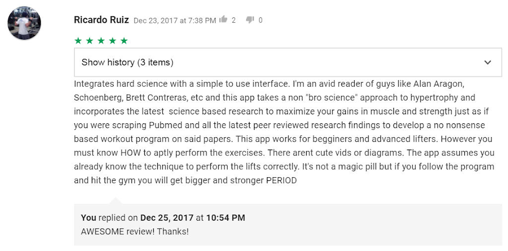 Ricardo Ruiz customer review of Dr. Muscle