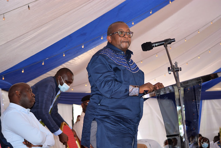 Housing and Urban Development PS Charles Hinga speaking during the first ever Affordable Housing Programme open day at Bondeni Housing Project in Nakuru on February 5, 2022