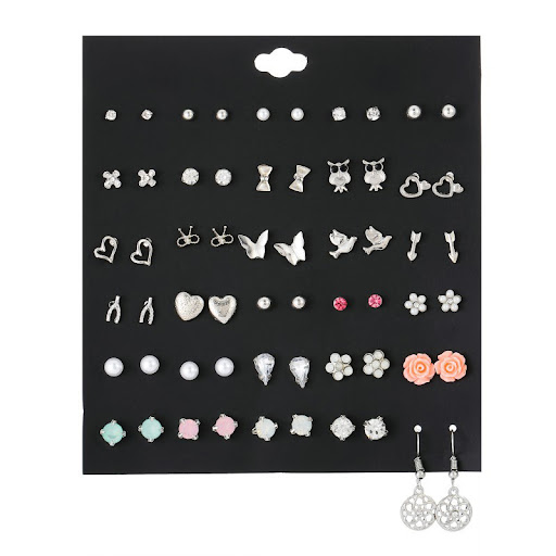 Title 4, Heart-shaped Combination Bow Stud Earrings Set....