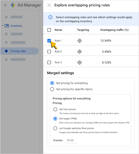 Example of the "Explore overlap" tool in the Google Ad Manager UI, described in text on this page