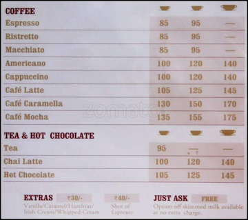 Costa Coffee menu 