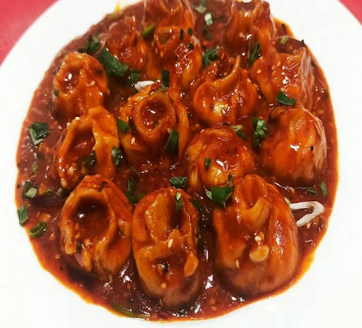 Fried Veggie Nirvana Momo With Hot Garlic Sauce